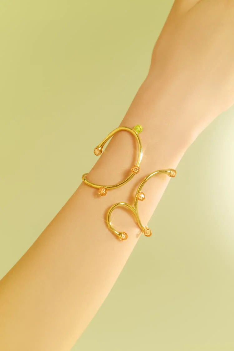 Gold Bold Bangle Bracelet with Opal and Topaz Crystals - Image 2