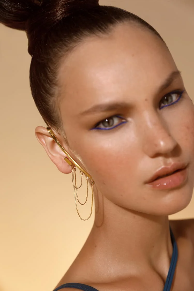 Gold Ear Cuff with Draped Chain - Image 4
