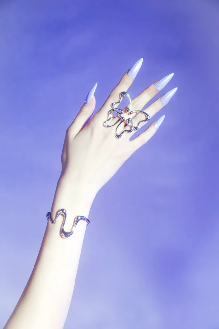 Large Silver Butterfly Ring - Image 9